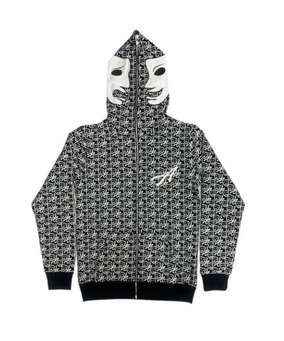 Asaali zip up Oreo All Over Print Glow-in-the-Dark White Leather Mask Hoodie