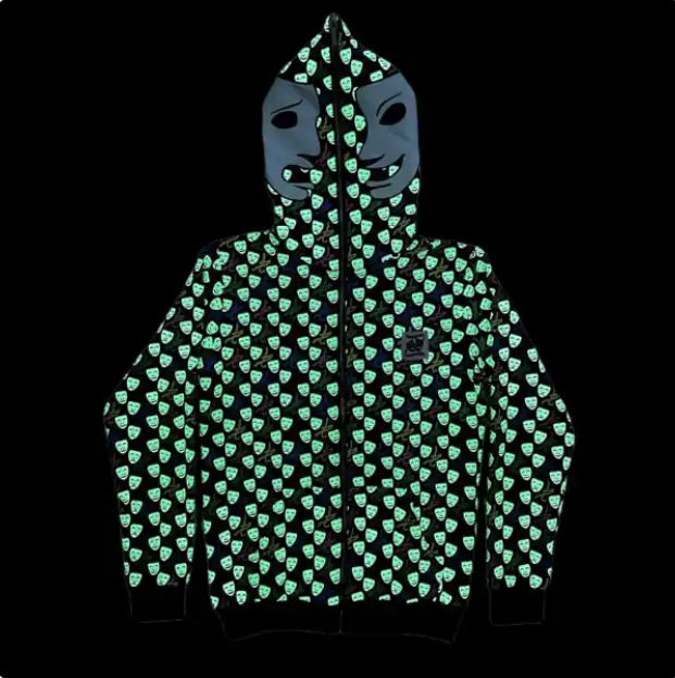 Asaali zip up Oreo All Over Print Glow-in-the-Dark White Leather Mask Hoodie