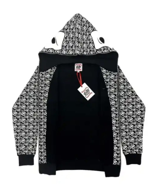 Asaali zip up Oreo All Over Print Glow-in-the-Dark White Leather Mask Hoodie